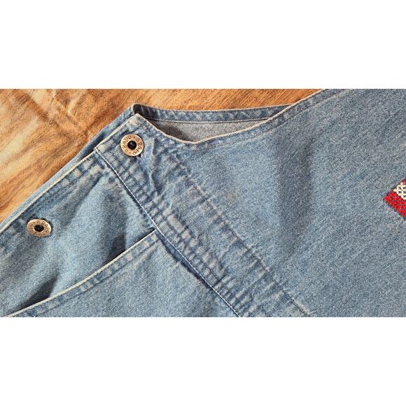 Vintage Agapo Bib Overalls Womens Med Crop Capri Embroidered Flag 4th July Y2K - Picture 11 of 11